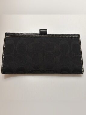 Vintage Coach Hampton Signature Checkbook Wallet Black Leather Canvas